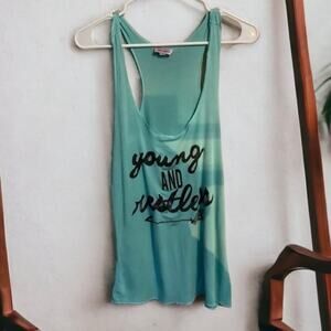 Miss POPULAR Women's Young & Restless Aqua Racerback Tank Size Large